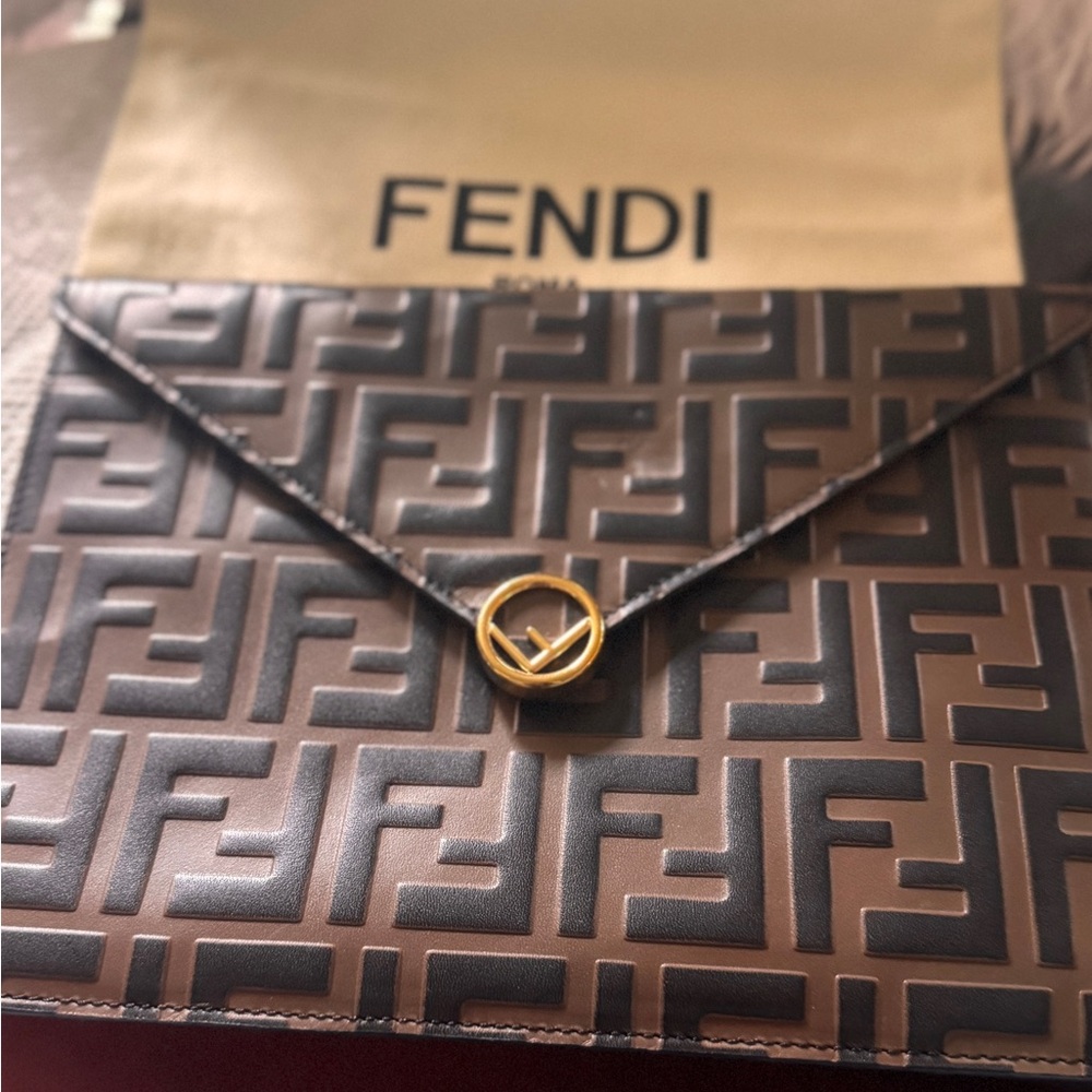 Fendi Black and Brown Envelope Clutch